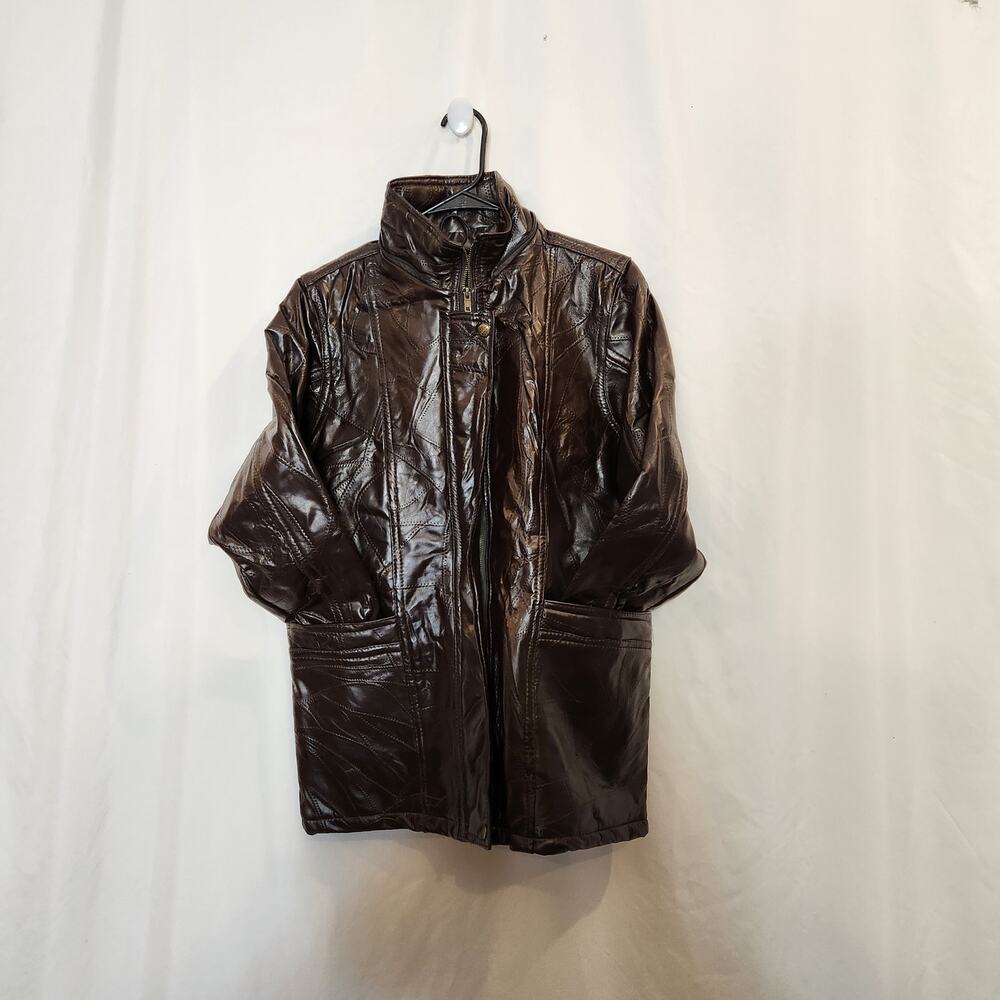 M COLLECTION Brown Supple Patchwork Leather Jacket Mens Small S FLAWED